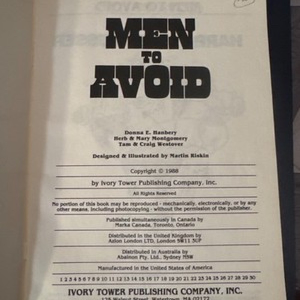 Men to Avoid 1988 Vintage Humor Satire Comedy Book Funny Ivory Tower PublishingM - Picture 2 of 4